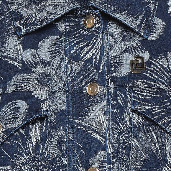 CARLA G. floral design blue denim long sleeves jean jacket - Picture 4 of 14